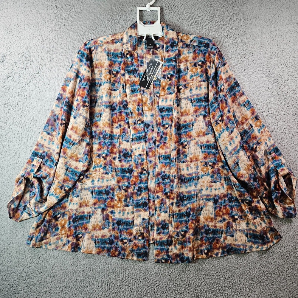 NWT Investments Women 3X Lightweight Open Front Cardigan Abstract Print NEW